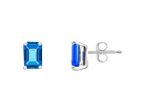 6x4mm Emerald Cut Blue Topaz 14k White Gold Stud Earrings