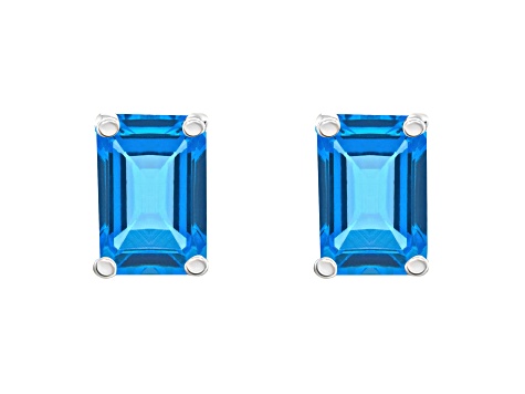 6x4mm Emerald Cut Blue Topaz 14k White Gold Stud Earrings