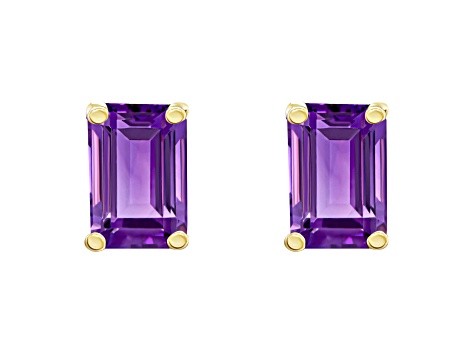 6x4mm Emerald Cut Amethyst 14k Yellow Gold Stud Earrings