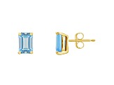 6x4mm Emerald Cut Aquamarine 14k Yellow Gold Stud Earrings