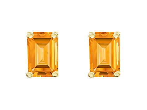 6x4mm Emerald Cut Citrine 14k Yellow Gold Stud Earrings