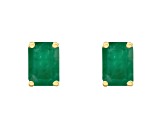 6x4mm Emerald Cut Emerald 14k Yellow Gold Stud Earrings