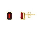 6x4mm Emerald Cut Garnet 14k Yellow Gold Stud Earrings