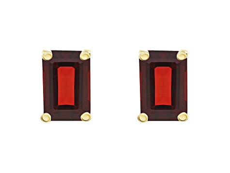 6x4mm Emerald Cut Garnet 14k Yellow Gold Stud Earrings