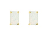 6x4mm Emerald Cut Opal 14k Yellow Gold Stud Earrings