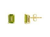 6x4mm Emerald Cut Peridot 14k Yellow Gold Stud Earrings
