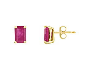 6x4mm Emerald Cut Ruby 14k Yellow Gold Stud Earrings