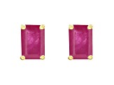 6x4mm Emerald Cut Ruby 14k Yellow Gold Stud Earrings