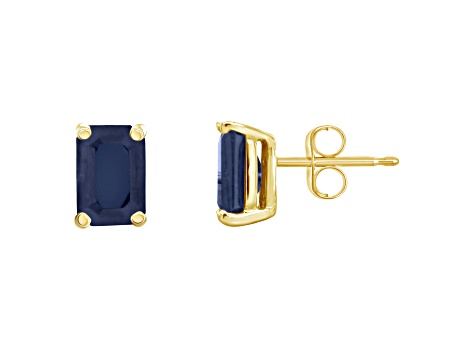 6x4mm Emerald Cut Sapphire 14k Yellow Gold Stud Earrings