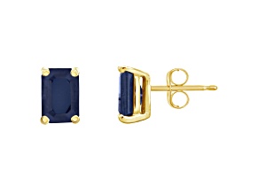 6x4mm Emerald Cut Sapphire 14k Yellow Gold Stud Earrings