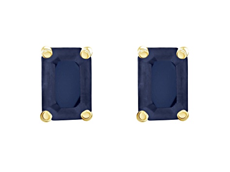 6x4mm Emerald Cut Sapphire 14k Yellow Gold Stud Earrings