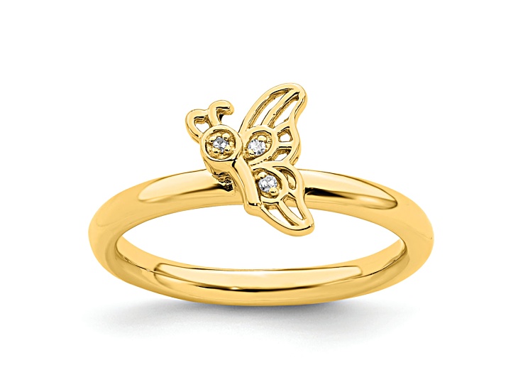 14K Yellow Gold Over Sterling Silver Stackable Expressions Butterfly with Diamond Ring 0.015ctw