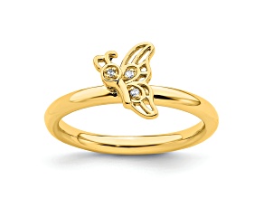 14K Yellow Gold Over Sterling Silver Stackable Expressions Butterfly with Diamond Ring 0.015ctw