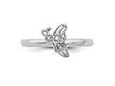 Rhodium Over Sterling Silver Stackable Expressions Butterfly with Diamond Ring 0.015ctw