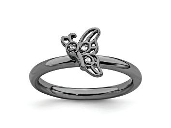 Picture of Black Rhodium Over Sterling Silver Stackable Expressions Butterfly with Diamond Ring 0.015ctw