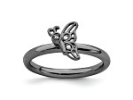 Black Rhodium Over Sterling Silver Stackable Expressions Butterfly with Diamond Ring 0.015ctw