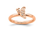 14K Rose Gold Over Sterling Silver Stackable Expressions Butterfly with Diamond Ring 0.015ctw