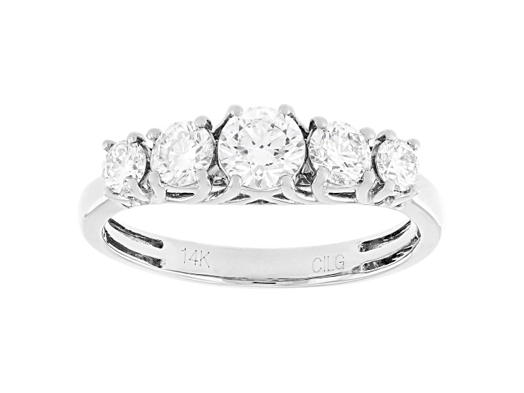 White Lab-Grown Diamond F-G SI 14kt White Gold 5-Stone Graduated Band Ring 1.00ctw