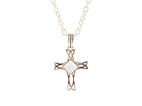 Barse Jewelry White Mother-of-Pearl Gold Tone "The Light" Cross Pendant With Chain