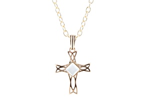 Barse Jewelry White Mother-of-Pearl Gold Tone "The Light" Cross Pendant With Chain