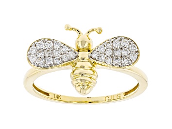 Picture of White Lab-Grown Diamond 14k Yellow Gold Bee Cluster Ring 0.20ctw