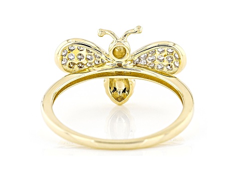 White Lab-Grown Diamond 14k Yellow Gold Bee Cluster Ring 0.20ctw