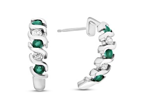 0.76ctw Emerald and Diamond J-Hoop Earrings in 14k White Gold