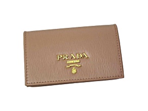 Prada Vitello Move Cipria Beige Leather Mini Cardholder Snap Wallet