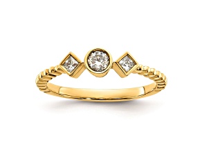 14K Yellow Gold Scalloped Band Petite Round Diamond Ring 0.25ctw
