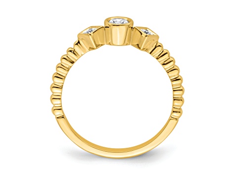14K Yellow Gold Scalloped Band Petite Round Diamond Ring 0.25ctw