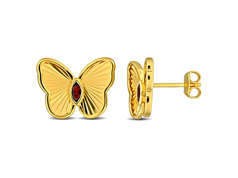 1/5 CT TGW Garnet Butterfly Stud Earrings in Yellow Plated Sterling Silver