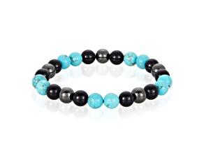 Invicta Jewelry Men's Turquoise with Onyx and Hematite Stone Bead Stretch Bracelet (8mm)