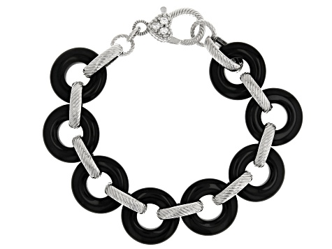 Judith Ripka Black Onyx Sterling Silver Verona Link Bracelet