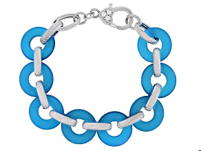 Judith Ripka Blue Agate Rhodium Over Sterling Silver Verona Link Bracelet