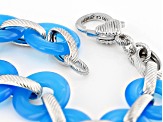 Judith Ripka Blue Agate Rhodium Over Sterling Silver Verona Link Bracelet