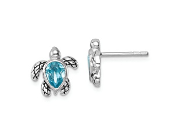 Picture of Rhodium Over Sterling Silver Antiqued Crystal March Turtle Post Earrings