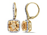 5.80ctw Citrine And 0.20ctw Diamond 10k Gold Earrings