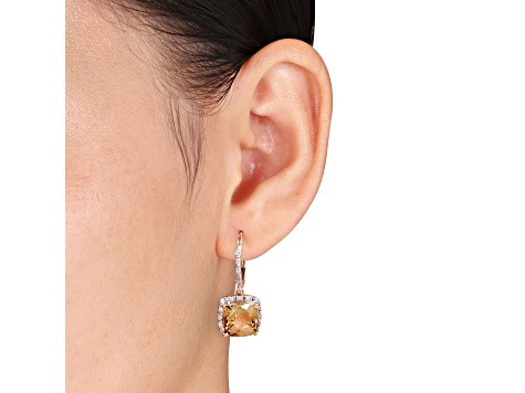 5.80ctw Citrine And 0.20ctw Diamond 10k Gold Earrings