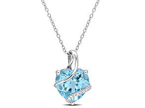 9ctw Sky Blue Topaz and Diamond Accent Heart Wrapped Pendant with Chain in Sterling Silver