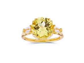 Round Lab Created Yellow Sapphire, Baguette White Topaz 18K Yellow Gold Over Sterling Silver Ring