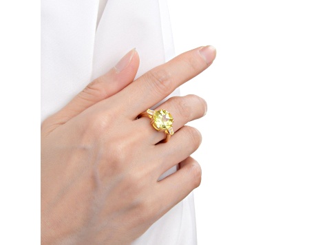Round Lab Created Yellow Sapphire, Baguette White Topaz 18K Yellow Gold Over Sterling Silver Ring