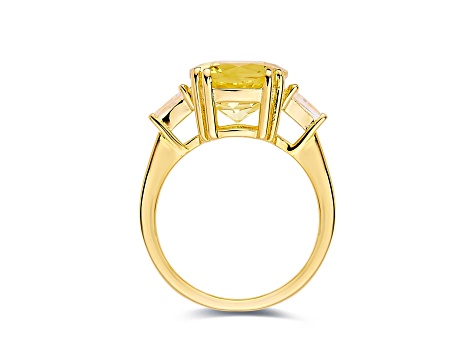 Round Lab Created Yellow Sapphire, Baguette White Topaz 18K Yellow Gold Over Sterling Silver Ring