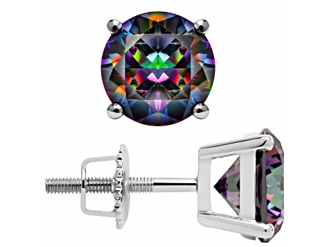 Multi-color Cubic Zirconia 14k White Gold Studs With Velvet Gift Box 4ctw