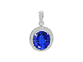 14K White Gold Oval Tanzanite and Diamond Pendant 3.31ctw