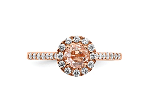 14K Rose Gold Morganite Diamond Halo Engagement Ring .94ctw