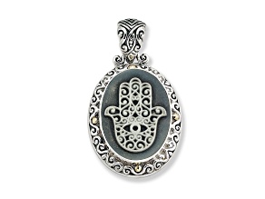 Silver Treasures by Samuel B. Agate Hamsa Cameo Sterling Silver with 18K Yellow Gold Pendant