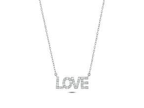 White Lab-Grown Diamond F-G SI1 Rhodium Over Sterling Silver "Love" Necklace 0.20ctw