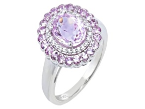 Kunzite and Pink Sapphire Rhodium Over Sterling Silver Ring 3.22 Cttw