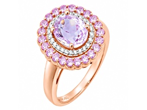 Kunzite and Pink Sapphire 14k Rose Gold Over Sterling Silver Ring 3.22 Cttw