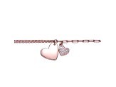 Clear Cubic Zirconia, Teens 18k Rose Gold Plated over Brass Heart Charm Bracelet